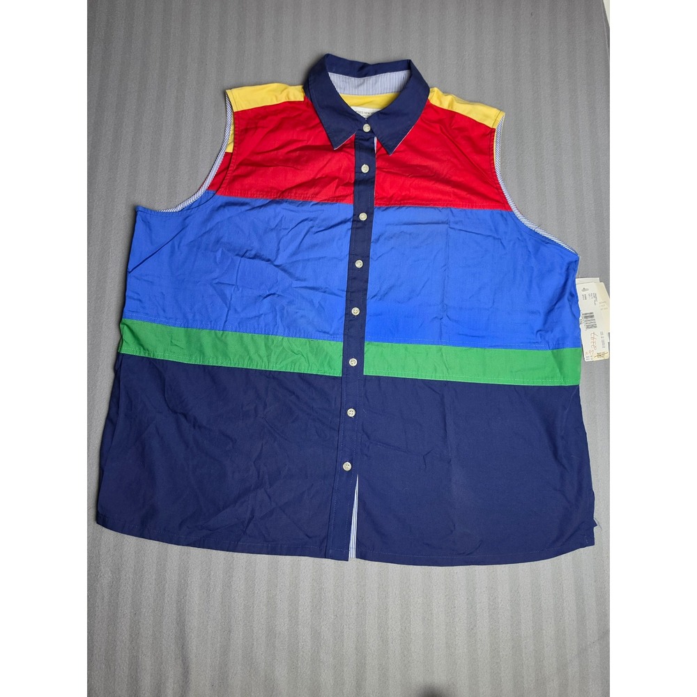 Jones New York Sport Vintage Color Block Sleeveless Cotton Top Plus Size 20W NWT